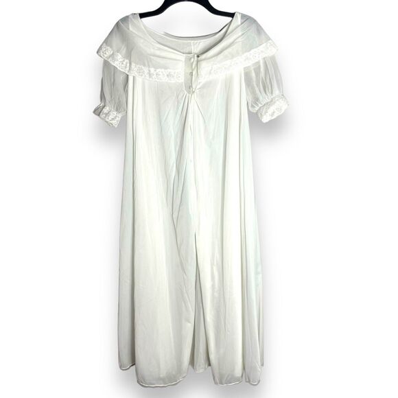 Rogers Other - Vintage 1950s‎ ROGERS Women Peignoir Robe Sz S Ivory Lace Collar Sheer Lace Maxi
